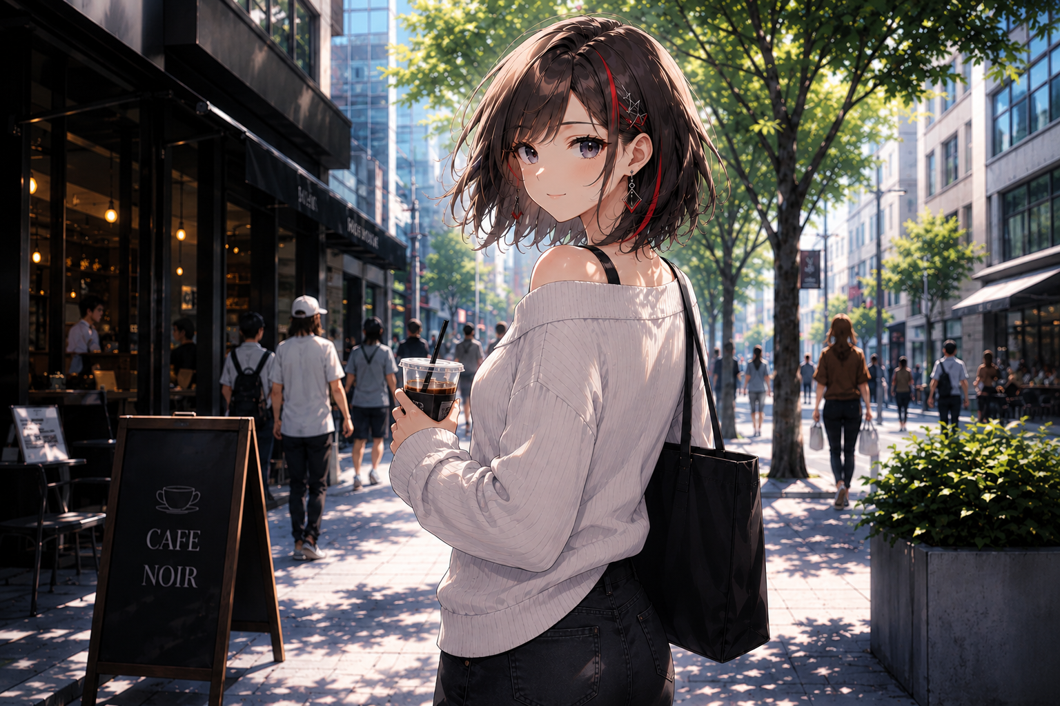 白いニットのアイラ
