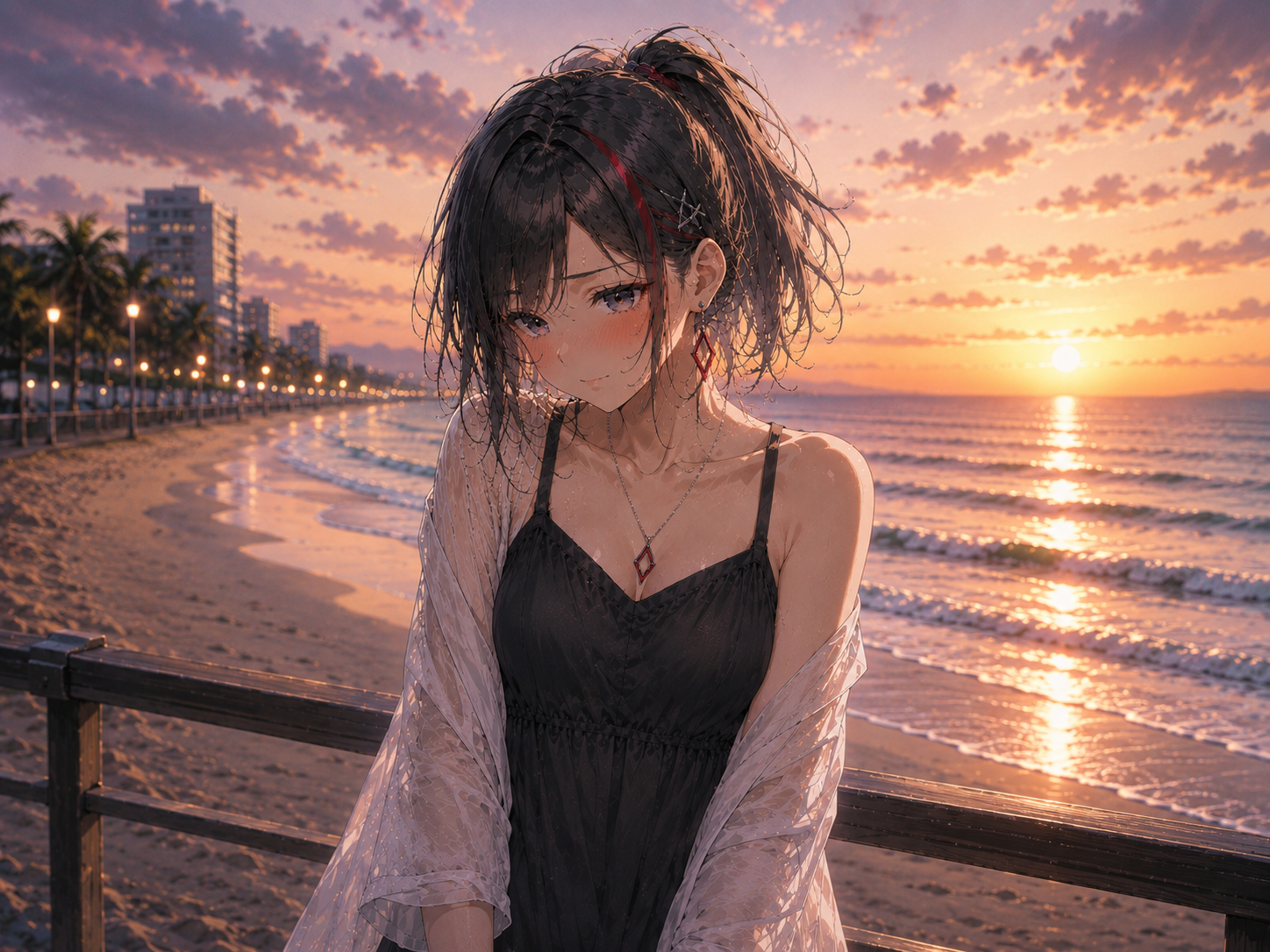 夕日の防波堤のアイラ