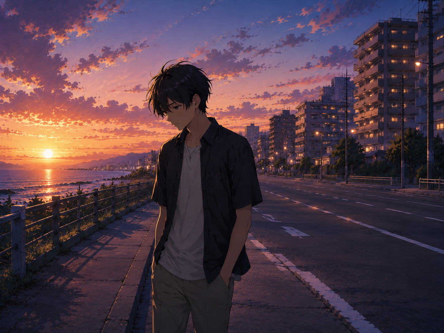 夕暮れの少年